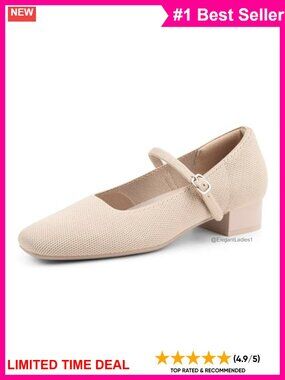 Mary Jane Pumps Chunky Block Heel Ankle Strap Knit Square Toe Dress Shoes